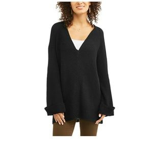 Over sized V Neck Cuff Sleeve Knit Sweater